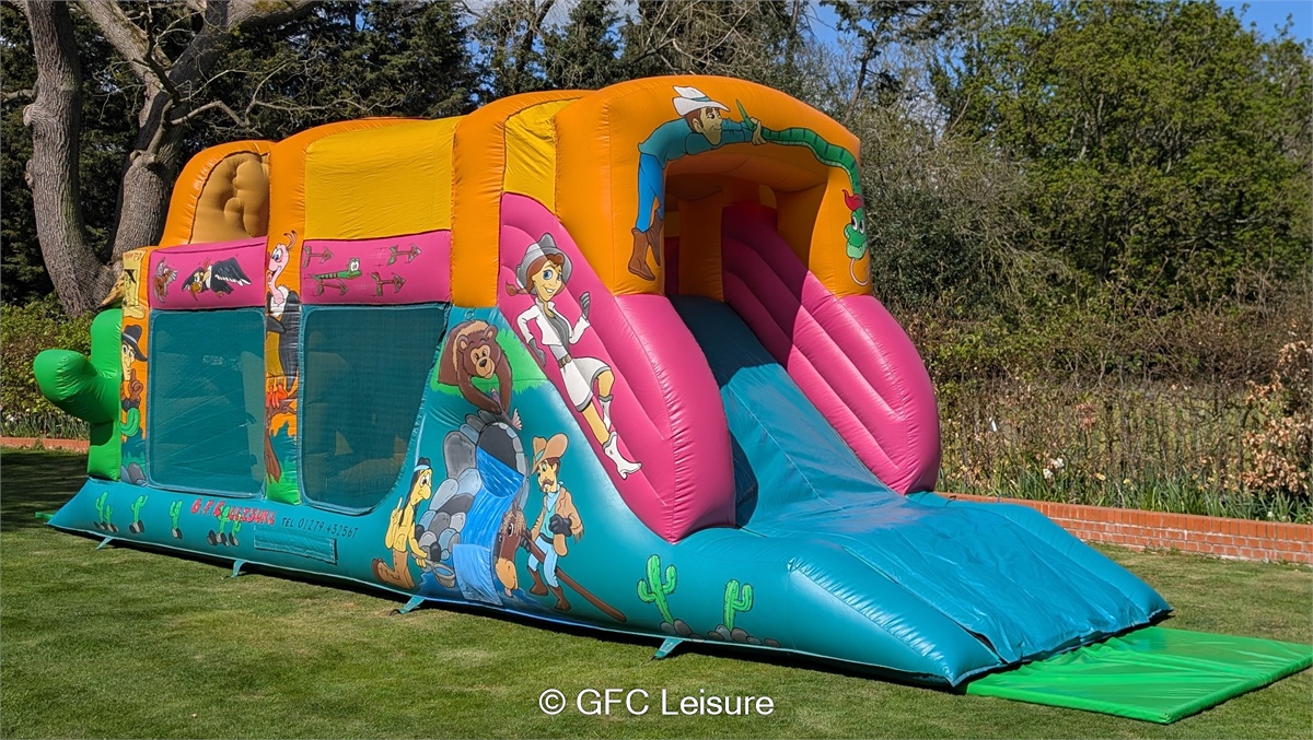 Wild West Inflatable Obstacle Course with Slide | 32ft | Harlow