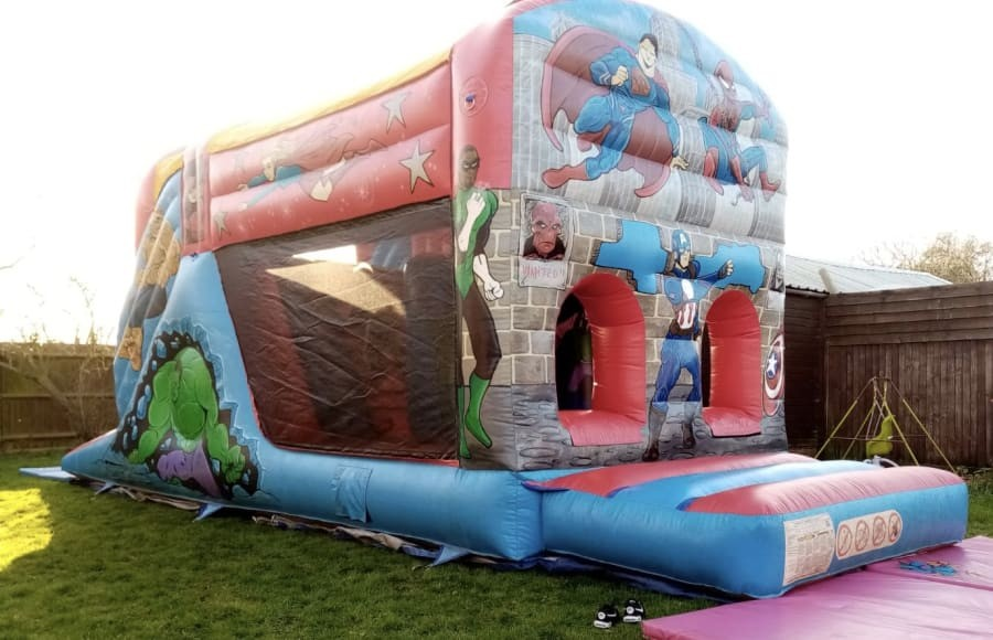 Book superhero inflatable obstacle course with slide Superhero inflatable obstacle course with slide hire in Harlow Essex